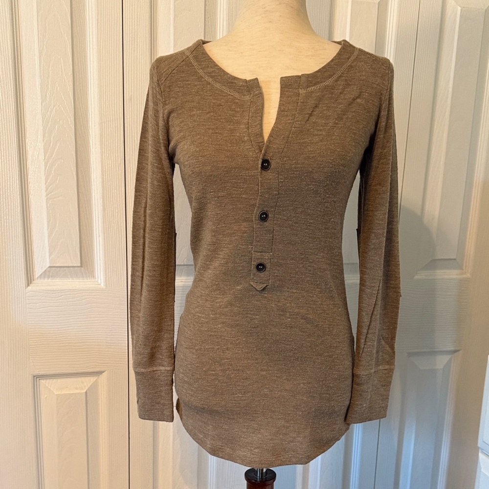 Humanoid Brown Long Sleeve Henley Top Size S
